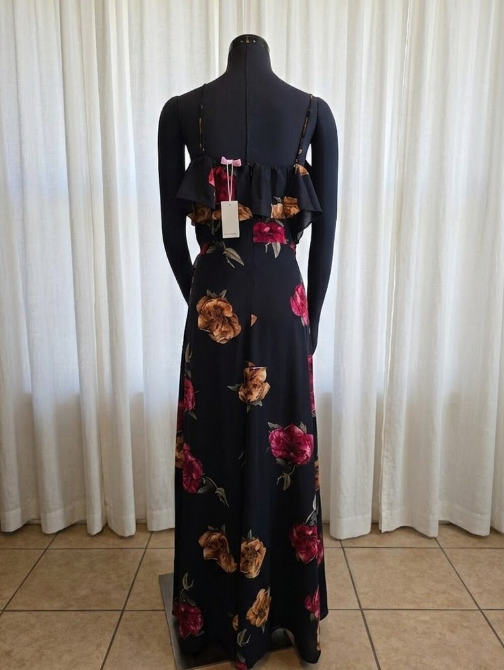 re:named Black Maxi Dress with Pink & Tan Floral Accents - Picture 2 of 5